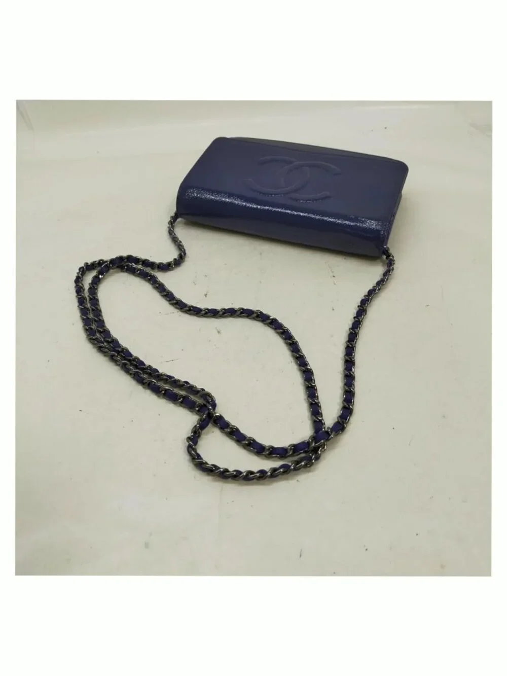 Authentic Chanel CC Caviar Wallet On Chain WOC Blue Leather Bag - Picture 6 of 16